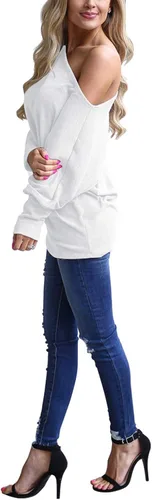 Vista 2 de Lacozy Suéter de punto de gran tamaño con hombros descubiertos para mujer, estilo casual, de manga larga