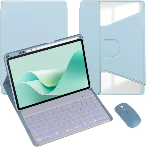 Vista 40 de Funda para tableta Samsung Galaxy Tab A8 de 10.5 pulgadas, teclado redondo inalámbrico desmontable Bluetooth, cubierta trasera transparente