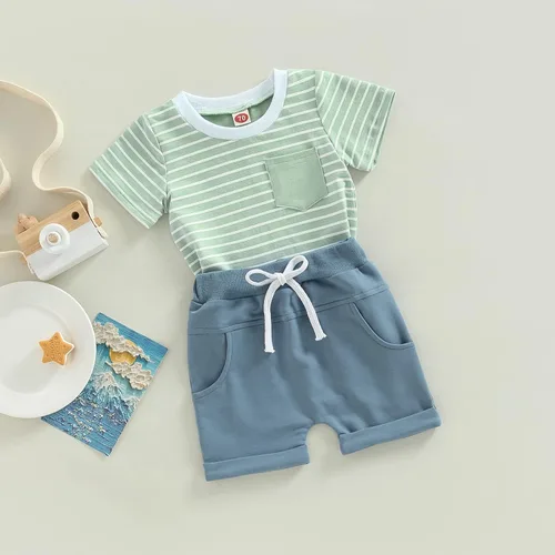 Vista 9 de Mubineo Conjunto de camiseta de verano para bebé y niño, camiseta de manga corta
