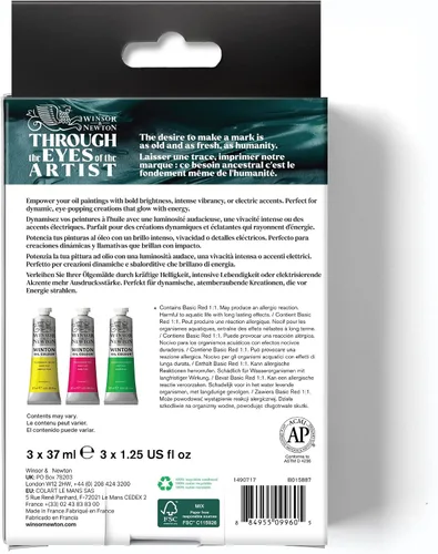 Vista 5 de Winsor & Newton Set de pintura al óleo Winton Color, fluorescente, 3 tubos de 37ml Pigmentos de artista, duraderos, resistentes a la luz