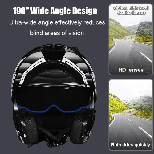 Vista 4 de Casco Modular Moto con Bluetooth Integrado, Doble Visera, Ventilación Múltiple, Forro Extraíble, ABS de Alta Densidad, DOT Homologado para Hombres