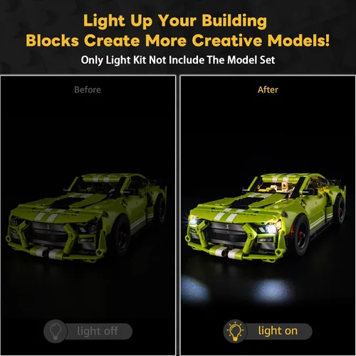 Vista 3 de Kyglaring Kit de luces LED compatible con Lego Mustang Shelby GT500 Technic 42138 bloques de construcción de automóvil, accesorios de iluminación