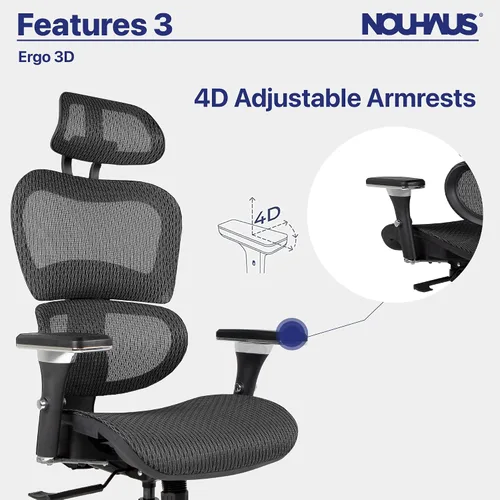 Vista 9 de Nouhaus Ergo3D - Silla ergonómica de oficina con soporte lumbar de malla con reposabrazos ajustable 4D, reposacabezas y ruedas ajustables, respaldo