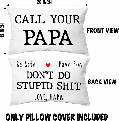 Vista 2 de Funda de almohada decorativa reversible con texto en inglés "Call Your Papa Be Safe Have Fun Don't Do Stupid" de 12 x 20 pulgadas, funda de cojín