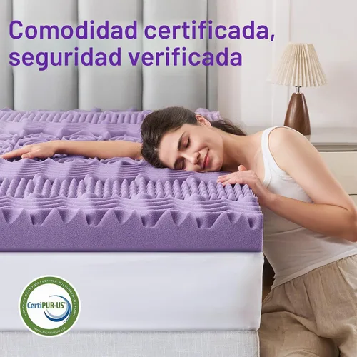Vista 7 de MUXHOMO - Cubrecolchón de espuma de 2 pulgadas, tipo colmena de 7 zonas, con gel refrescante de lavanda para dolor de espalda, certificado
