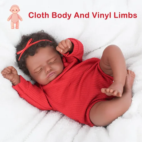 Vista 4 de CHAREX Muñeca Reborn realista de 18 pulgadas - Muñeca de bebé recién nacida afroamericana, dormida, artesana, con piel negra, perfecta para niños