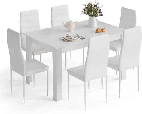 Vista 12 de Mondeer Juego de mesa de comedor para 4, sillas de mesa de cocina con respaldo alto, juego de comedor y oficina en casa, 47.2 x 35.4 x 29.5 pulgadas