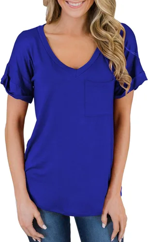 Vista 3 de MIHOLL - Camiseta holgada casual de manga corta con cuello en V para mujer