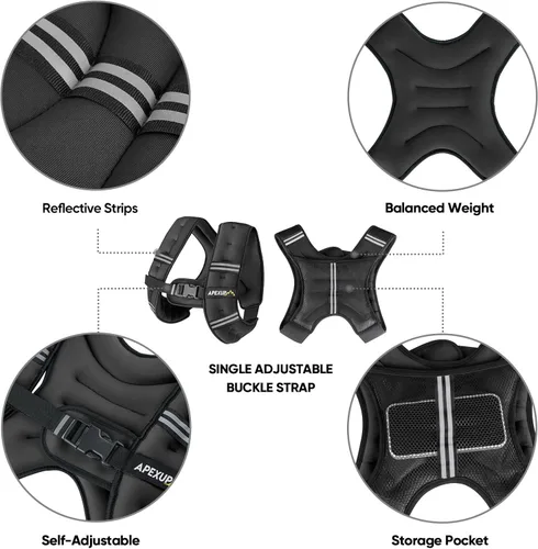 Vista 4 de APEXUP - Chaleco con peso de 5, 10, 15, 20, 25 y 30 libras para hombre y mujer, con rayas reflectantes, equipo para entrenamiento de fuerza y correr
