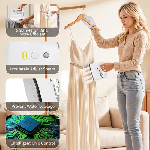 Vista 4 de Plancha de vapor 2 en 1 y vaporizador de ropa para ropa, vapor potente de 0.78 onzas/min, 35 dB silencioso, calentamiento de 30 segundos, placa
