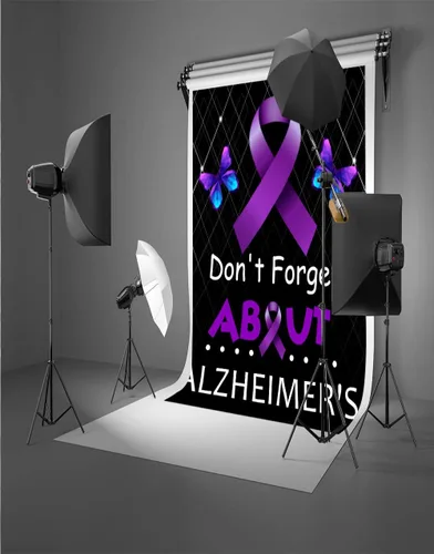 Vista 3 de No te olvides del telón de fondo de la enfermedad de Alzheimer, cinta morada, decoración de cabina de fotos, protección contra el Alzheimer, fondo