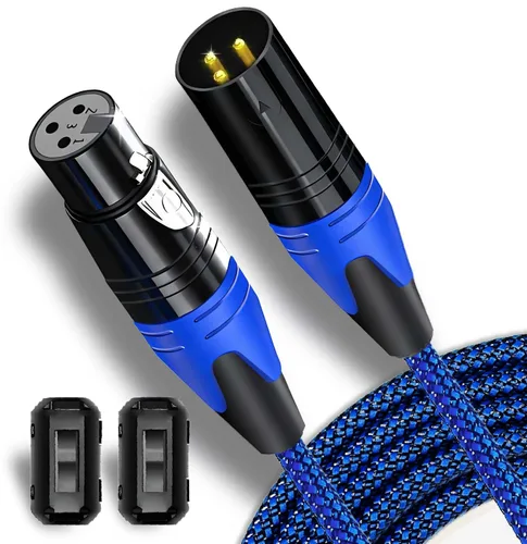 Vista 8 de Cable de micrófono XLR macho a hembra, de 6 pies, color azul Doble blindado, cobre libre de oxígeno, trenzado de nailon