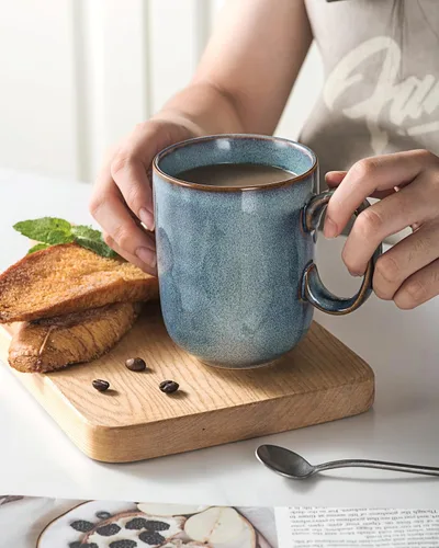 Vista 4 de UNICASA Taza de café – Juego de 4 tazas de té de cerámica de 14 onzas, cereales de porcelana, tazas con asa grande para café, té, leche, café