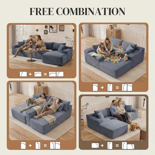 Vista 6 de Sofá modular sin hueso de 95 pulgadas, en forma de L con diván, tapicería de pana suave, asiento profundo, moderno y cómodo sofá para sala de estar