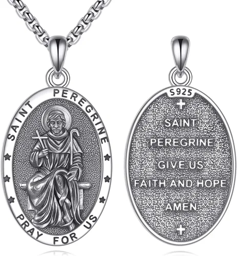 Vista 23 de Collar de Santo Patrón Plata de Ley 925 Colgante Medallón Amuleto Ovalado con Cadena de 22+2 Pulgadas Regalo de Joyería para Hombres y Mujeres