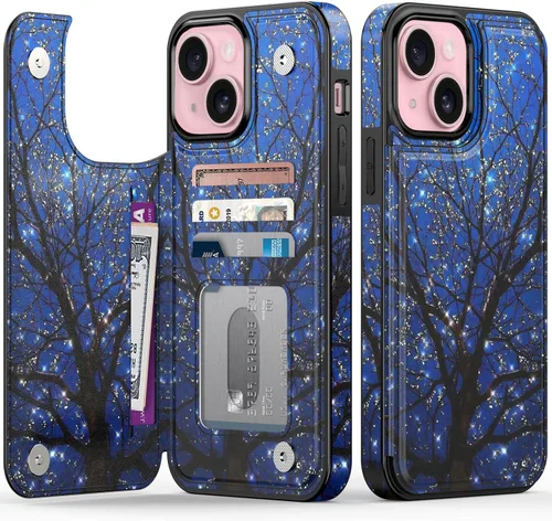 Vista 133 de FUNMIKO Funda tipo cartera para iPhone 13 con tarjetero, bloqueo RFID, protección de grado militar y obras de arte impresas con rayos UV, cierre