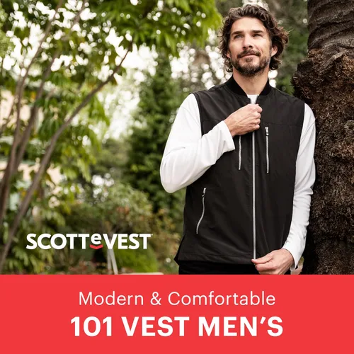 Vista 4 de SCOTTeVEST Chaleco de viaje 101 para hombre, 9 bolsillos ocultos, chaleco repelente al agua transpirable para viajes, senderismo, golf y más
