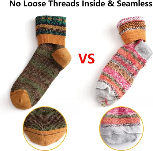Vista 4 de Gonii Calcetines de lana para mujer, calcetines acogedores y cálidos para invierno con absorción de humedad