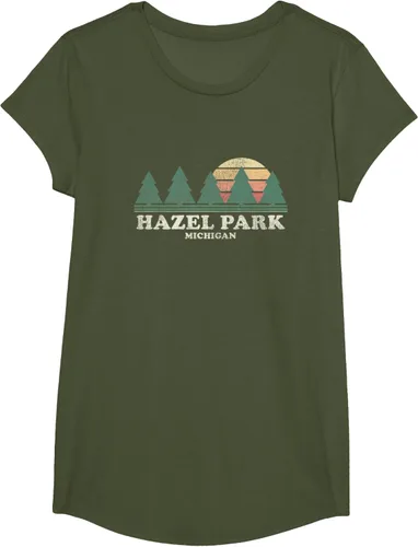 Vista 55 de Hazel Park MI - Camiseta vintage con diseño retro de los años 70, Azul / Patchwork, S