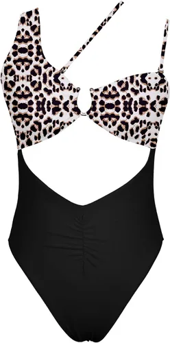 Vista 4 de QINSEN Traje de baño monokini de una pieza para mujer con un hombro recortado en la espalda fruncida