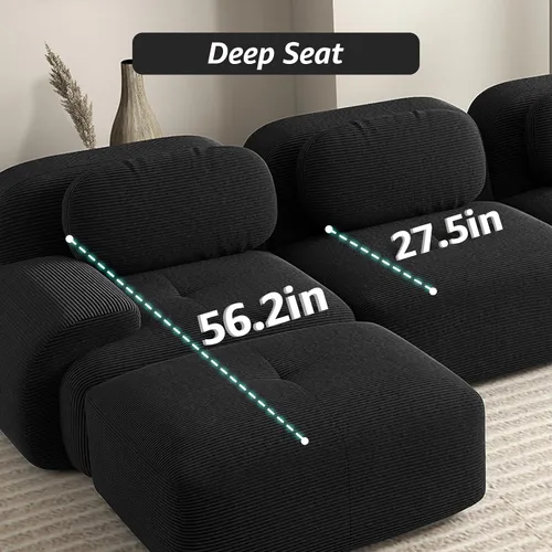 Vista 2 de Sofá biplaza moderno de 80 pulgadas para sala de estar, sofá de pana en forma de nube con asiento profundo, sofá modular negro, sofás de dos plazas