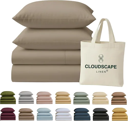 Vista 22 de Cloud Scape Linen - Juego de sábanas de 100% algodón egipcio, tamaño individual, juego de ropa de cama de lujo de 3 piezas, 400 hilos, calidad