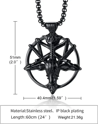 Vista 2 de TempBeau Collar con colgante de pentagrama satánico baphomet Hecho a mano cadena de eslabones de pentáculo boca abajo iglesia satanista punk gótico