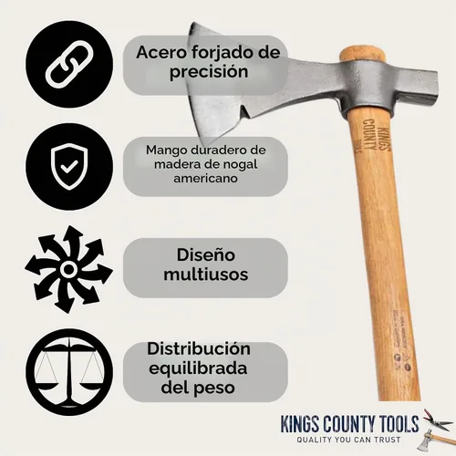 Vista 2 de Kings County Tools Herramientas de camping Pickaroon, hacha o hacha Hoja forjada alemana Ligero y fácil de transportar Mango de nogal