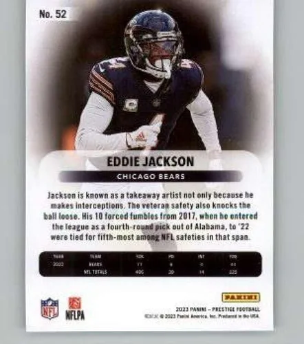 Vista 2 de 2023 Panini Prestige Xtra Points Sunburst #52 Eddie Jackson Chicago Bears NFL Football Trading Card