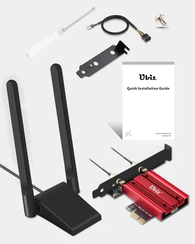 Vista 8 de Ubit Tarjeta Wi-Fi 7 6338Mbps 6G+5G+2.4G con Bluetooth 5.4, 160MHz 802.11be Tarjeta WiFi PCIe Adaptador de red inalámbrica de tres bandas para PC