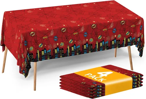 Vista 9 de ATFUNSHOP Mantel de plástico de Halloween, 4 unidades, 54 x 108 pulgadas, mantel rectangular desechable, tela de araña negra, impermeable, a prueba