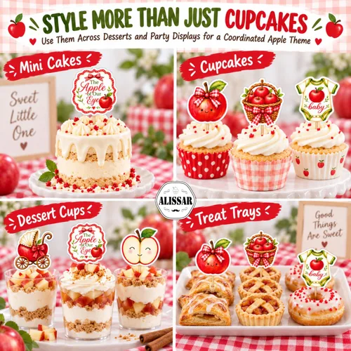 Vista 6 de ALISSAR 36 piezas de adornos para cupcakes de Apple Baby Shower