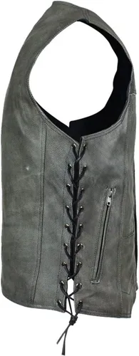 Vista 3 de GARGOYLE BELLS Chaleco de cuero negro para hombre, chaleco de cuero de vaca con forro de motociclista para hombres