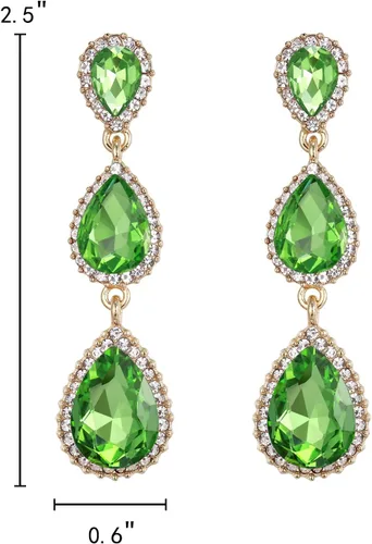 Vista 133 de EleQueen Pendientes de cristal austriaco en tono dorado para mujer, forma de pera de 2.5 pulgadas, color esmeralda