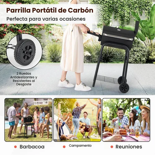 Vista 7 de Happygrill Barrel Charcoal Grill con mesa auxiliar plegable y 2 ruedas