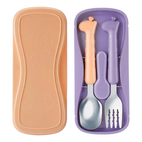 Vista 7 de lohodo Juego de cubiertos de acero inoxidable 18/8 sin BPA, color azul y amarillo, con funda de viaje para niños de 3 años en adelante