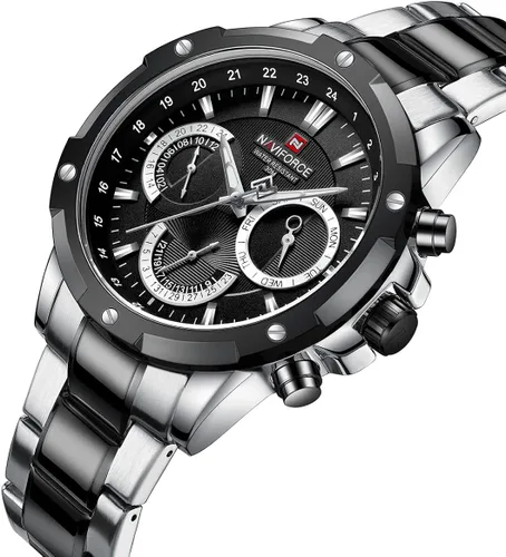 Vista 2 de NAVIFORCE Relojes deportivos para hombre de acero completo reloj de cuarzo para hombre fecha semana resistente al agua reloj militar
