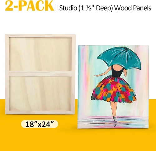 Vista 6 de Falling in Art Paquete de 2 paneles de lienzo de madera sin terminar, kit de paneles de madera de abedul de galería de 18 x 24 pulgadas, tablas