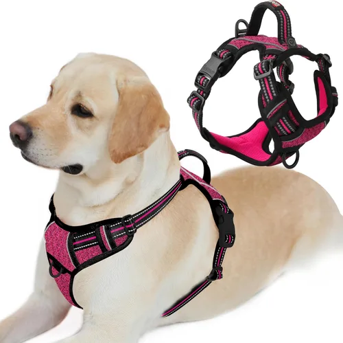 Vista 39 de BARKBAY Arnés Oxford sin tirones para perro con bolsillo para etiqueta de identificación, resistente, reflectante, fácil control para perros grandes