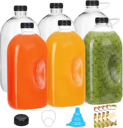 Vista 10 de TOMNK 12 botellas de plástico de 2 onzas con tapas, recipientes reutilizables transparentes a granel para bebidas de jengibre shot, jugo, leche