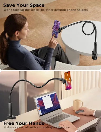 Vista 2 de Tryone Soporte para teléfono con cuello de cisne para cama, brazo flexible, ajustable, abrazadera de montaje para teléfonos celulares en el Negro