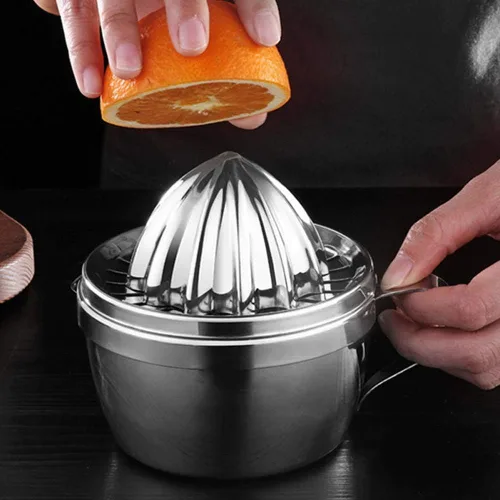 Vista 6 de Exprimidor manual de acero inoxidable Exprimidor de cítricos Exprimidor de limón naranja Herramienta de presión de mano con colador y recipiente
