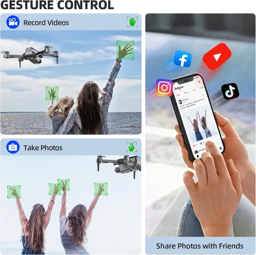 Vista 2 de Drone con cámara 1080P HD FPV Mini Drone plegable para principiantes, niños y adultos, dron con una tecla de despegue/aterrizaje, selfie por gestos