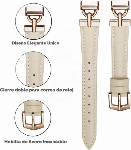Vista 4 de Bandas de cuero compatibles con Fitbit Inspire 3, beige/oro rosa