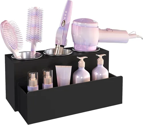 Vista 8 de Organizador de Herramientas para el Cabello, Organizador de Herramientas de Peinado de Cabello Caliente de Acrílico con 3 Compartimentos, Soporte