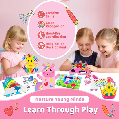 Vista 5 de 7july Caja de manualidades de unicornio, 12 divertidas artes y manualidades para niños de 4 a 8 años, juguetes creativos educativos, proyectos
