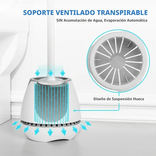 Vista 4 de Juego de 2 cepillos de inodoro con soporte ventilado y mango largo ergonómico, cerdas duraderas para limpieza de baño (blanco)