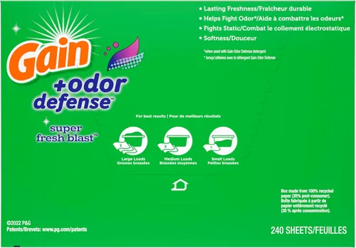 Vista 12 de Gain - Sábanas para secadora más defensa de olores, aroma súper fresco, 240 unidades, ayuda a combatir la estática y el olor, sábanas para lavandería