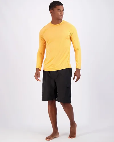 Vista 5 de Real Essentials Paquete de 4 camiseta de manga larga Dry-Fit para hombre, traje de baño para correr, protección solar UPF 50+ (grande y alto)