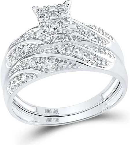 Vista 2 de Jewels By Lux Juego de anillos de oro blanco de 10 quilates para mujer y hombre, trío a juego para boda, compromiso, novia, para él y para ella, 14